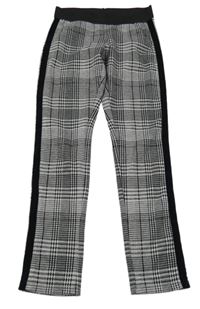 Čierno-svetlošedá -mahagónovoé kockované vzorované úpletové tregínové nohavice s pruhom S. Oliver