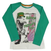Bielo-zelené melírované tričko s dinosaurom St. Bernard
