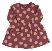 Mahaganovo-pudrové puntíkaté teplákové šaty F&F