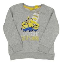 Nové - šedá melírovaná mikina s Mimoni