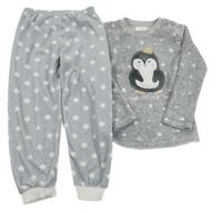 Sivé melírované plyšovo/fleecové pyžama s tučňáčkem a hviezdičkami F&F