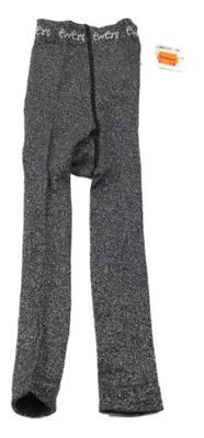 Nové - černo-stříbrné melírované punčocháče bez šlapiček s logy ewers