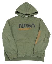 Khaki mikina s nápisem - NASA a vreckom a kapucňou H&M