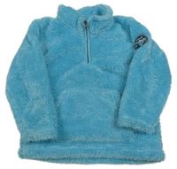 Azurová chlupatá mikina s kapsou a nášivkou impidimpi