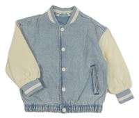 Světlemodro-smetanový šisovaný riflovo/teplákový jarní baseballový bomber M&S
