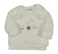 Biela huňatá mikina s čumáčkem a ouškjy Ergee