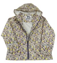 Svetlosivá kvietkovana nepromokavá bunda s kapucňou lupilu