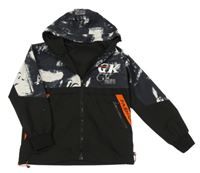 Černo-bílá/army šusťáková jarní oboustranná bunda s nápisy a kapucí