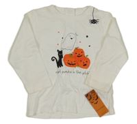 Nové - bílé triko s dýněmi a duchem a kočičkou St. Bernard