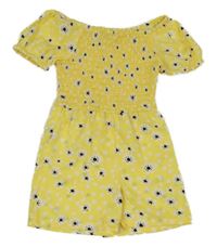 Žluto-bílý puntíkatý květovaný kraťasový overal PEP&CO