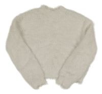 Biely chlpatý svetrový oversize rolák so trblietkami