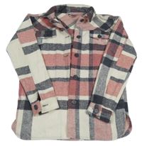 Starorůžovo-smetanovo-čierna kockovaná vlnená košeľová bunda Y.F.K.