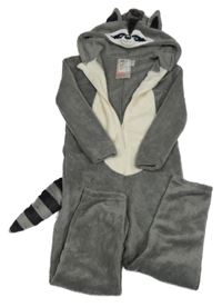 Šedo-bílá plyšová kombinéza s kapucí - mýval H&M