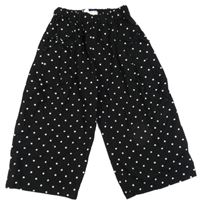 Čierno-biele bodkovaná é široké plátenné crop nohavice s mašľami ZARA