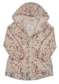Světlerůžová šusťáková jarní parka s jednorožci a duhami a kapucí PRIMARK