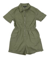 Khaki plátěný kraťasový overal s límečkem New Look