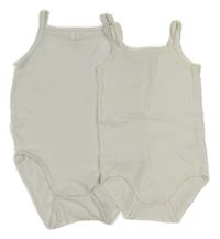 2x - Bílé košilkové body - Žebrované perforované BORNINO, s mašličkou H&M