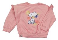 Broskvová oversize mikina so Snoopym a volánikmi s madeirou Tu