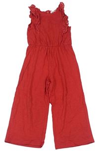 Červený bavlnený nohavicový overal s volány s madeirou H&M