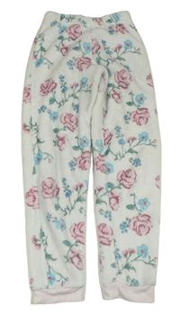 Biele kvetované chlpaté pyžamové nohavice Nutmeg