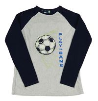 Svetlošedá -tmavomodrá fleecová pyžamová mikina s futbalovým loptou Primark