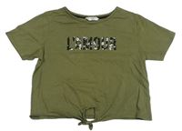 Khaki crop tričko s nápisom Matalan