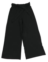 Čierne rebrované culottes nohavice s opaskom zn. Page One Young