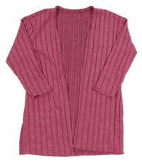 Fuchsiový rebrovaný úpletový cardigan Shein