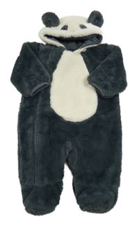 Antracitovo-smotanová kožušinová podšitá kombinéza s kapucí - panda M&S