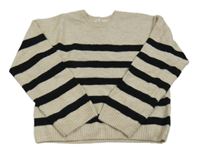 Béžovo-černý pruhovaný vlněný svetr H&M