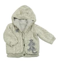 Světlešedý melírovaný zateplený propínací svetr s Tygrem a kapucí George