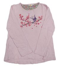 Růžové triko s květy a ptáčkem Kids