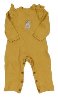 Hořčicový pletený overal s myškou a volánky Mothercare