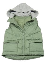 Khaki šušťáková zateplená vesta s teplákovou kapucňou Dunnes