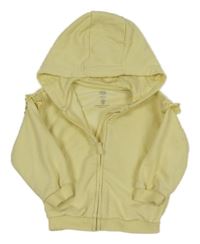 Žlutá propínací mikina s volánky s madeirou a kapucí F&F