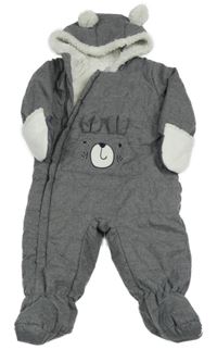 Tmavosivá melírovaná šušťáková zimná kombinéza s medvěďom a kapucňou C&A