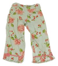 Zelenkavé kvetované capri nohavice