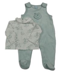 2set - Světlezelené sametové dupačky s Púem + bílé triko s límečkem Disney