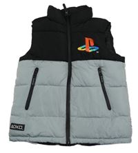 Čierno-sivá šušťáková zateplená vesta s logem PlayStation Primark