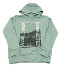 Zelenošedá mikina so silnicí s horami a kapucňou Yigga