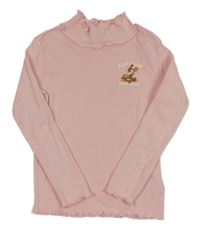 Ružové rebrované tričko so srnkou a stojačikom Dopodopo