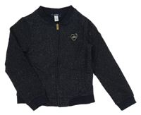 Tmavomodrá puntíkatá třpytivá propínací mikina se srdcem Okaidi