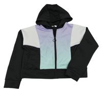 Černo-bílo-lila športová prepínaci crop mikina s kapucňou Pep&Co