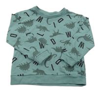 Zelená mikina s dinosaurami a písmeny