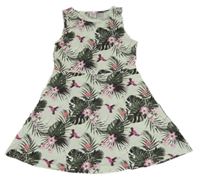 Mátové kvetované bavlnené šaty s listami Page One Young