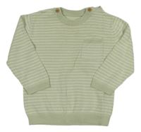 Světlezeleno-biely pruhovaný sveter s vreckom George