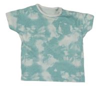 Tyrkysovo-bílé batikované tričko s kapsou Tu