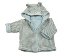 Světlemodro-šedá pruhovaná sametová zateplená propínací mikina s kapucí - medvěd Zeeman