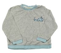 Šedé melírované sametové pyžamové triko s dinosaurem