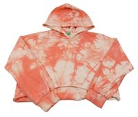 Korálovo-ružová batikovaná crop mikina s nápisom a kapucňou Benetton